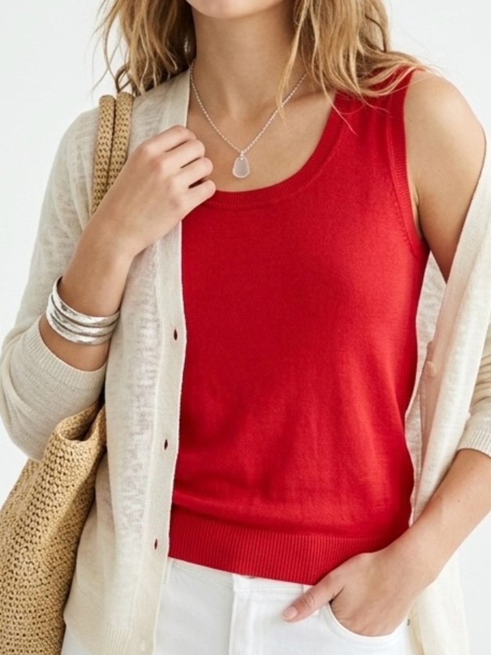 August Silk NWOT Red Silk Blend Knit Tank Top Shell Petite M Office Siren